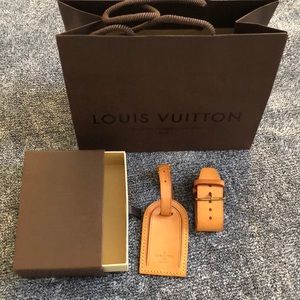 LV leather luggage bag tag with poignet ( Set #3)